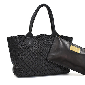 ボッテガヴェネタ カバPM トートバッグ 141498 イントレチャート レザー ブラック BOTTEGA VENETA