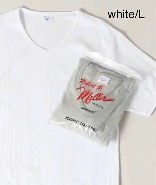 ホワイト/L【MILLER×JS/ミラー】別注 VネックTシャツ半袖無地Tシャツ ジャーナルスタンダード別注