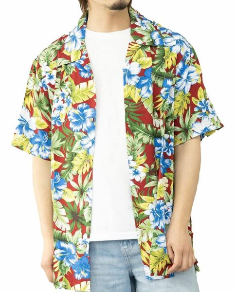 新品　アロハシャツ　4L 大きいサイズ　かりゆし　アラスコ　開襟　レーヨン 半袖シャツ カジュアルシャツ 花柄 ハワイアン