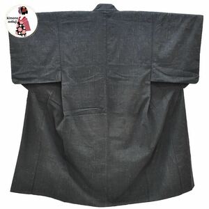 1円 男物 ウール 着物 黒色 身丈138cm メンズ 同梱可 【kimonomtfuji】 5nfuji43934