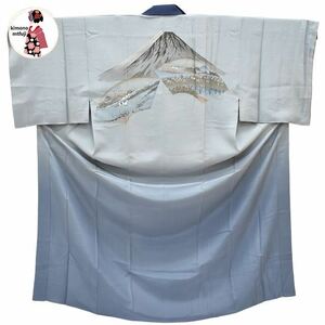 1 jpy beautiful goods long kimono-like garment silk men's gray series . length 152.5cm including in a package possible [kimonomtfuji] 5nfuji44282