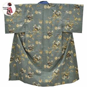 1 jpy beautiful goods long kimono-like garment Moss Lynn men's . gray length 145cm men's including in a package possible [kimonomtfuji] 5nfuji44481