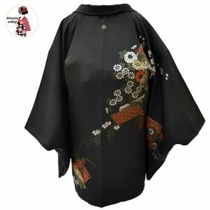 1 jpy feather woven silk black feather woven one . flower writing sama length 77cm is hutch including in a package possible [kimonomtfuji] 1nfuji44455