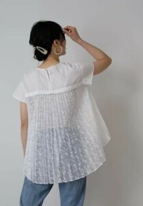  Rope mado moa zeru back pleat lace bra light French sleeve tops white ROPE white 38 ( for searching ) Tomorrowland 