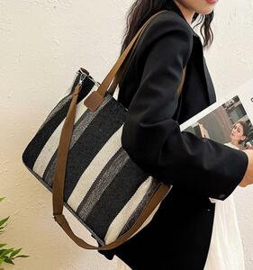 2WAY canvas tote bag shoulder stripe office casual light weight 