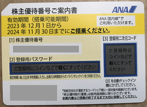 【即決・発券用コード通知対応】ANA 全日空 株主優待券 1枚 2024年11月30日まで