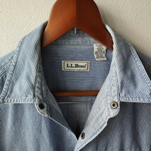 70-80'sビンテージ　vintage エルエルビーン　LLBean　ヒッコリーストライプシャツ　スナップボタン M ブルー 長袖 ワークシャツ_画像4