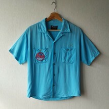50's vintage ビンテージ King Louie キングルイ　オープンカラーシャツ　ボーリングシャツ　チェーンステッチ　半袖 ブルー　アメリカUSA_画像1