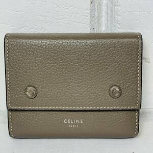 CELINE セリーヌ 三つ折り 財布 スモールフォーデッドマルチファンクション　ベージュ イエロー USED品