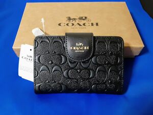 ★★新品未使用★★COACH二つ折り財布★★ブラック×オシャレ柄★★