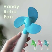 【独占販売】扇風機 軽量 小型 持ち運び かわいい ミニ扇風機 ハンディファン 電池式 かわいい おしゃれ 小学生 熱中症対策 ブルー 青_画像2