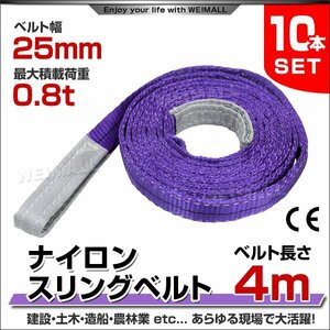 10本セット ナイロンスリングベルト ベルトスリング スリングベルト 荷上げ 耐荷重 0.8t 4m 幅 25mm