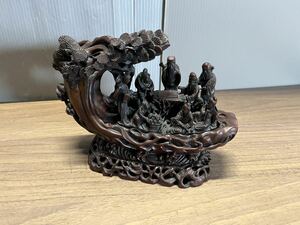 縁起物 七福神 オブジェ 置物 宝船　彫刻品