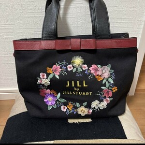 美品・ジルスチュアート　刺繍　花柄　バッグ　ハンドバッグ　トートバッグ　レザー　キャンパス