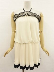 訳あり未使用品 ドレスデコ dressdeco ひざ丈 シフォンホルターネックワンピース ドレス 38 アイボリー×ブラック