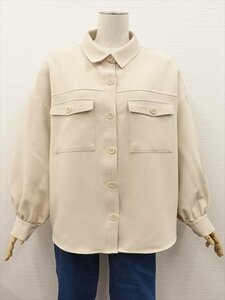 美品 プレシュールシエル Plechur ciel 長袖 洗えるシャツジャケット M ベージュ