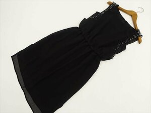 美品 ロイヤルパーティー ROYAL PARTY ひざ丈 ラウンドネック シフォンノースリーブワンピース F ブラック