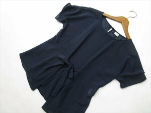 美品 テチチ Te chichi 半袖 ラウンドネック シフォンプルオーバーブラウス M ネイビー ボーダー柄 【メール便可】