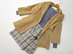 美品 JILLSTUARTなど コート+カットソー+ひざ丈スカート コーデ3点セット S相当 茶系/紫/グレー×白系 千鳥格子＆グレー チェック ガーリー