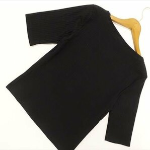 新品タグ付 ジーユー GU 五分袖 洗えるリブボートネック Tシャツ XL ブラック 【メール便可】の画像3