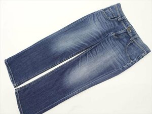 美品 トランスワーク TRANS WORK 洗える ノータックデニムクロップドパンツ 36 ブルー