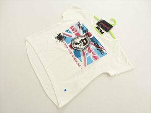 キッズ ☆新品タグ付☆ POMONA KISS 半袖 ラウンドネック Tシャツ 110 ホワイト地 ブルー×ピンク×ブラック 英字&人柄 【メール便可】