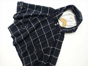 大きいサイズ 美品 Tache Natual and Casual モモンガスリーブ 長袖 ポンチョ風コート 3L ネイビー地 ライトグレー チェック柄