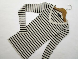  beautiful goods Gap GAP long sleeve V neck ... knitted cut and sewn XS beige . ground black border pattern [ mail service possible ]