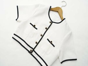 美品 グレイル GRL 半袖 洗えるノーカラージャケット M ホワイト ブラック ライン