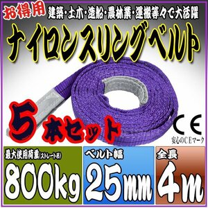  sling belt 5 pcs set 4m width 25mm use load 800kg 0.8t hanging belt belt sling [ nylon sling hanging weight up rope traction transportation ]