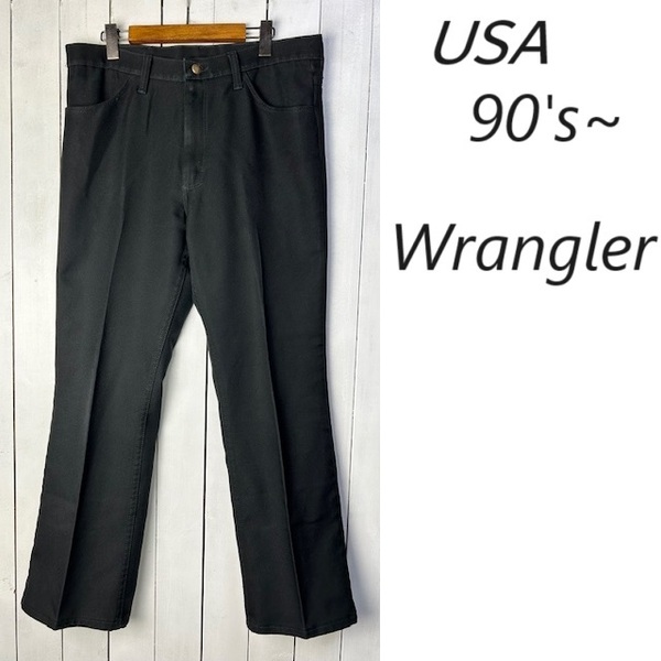 USA古着 90s～ Wrangler スタプレタイプ ランチャースラックスパンツ 35 黒 オールド ラングラー メキシコ製 XL ブーツカット フレア●231