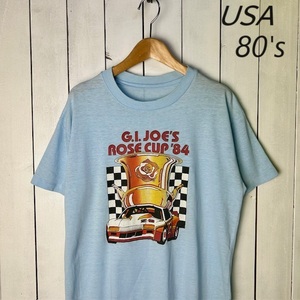 T●27 USA古着 80s 1984年 G.I.JOE'S ROSE CUP Tシャツ M～L 水色 ヴィンテージ オールド アメリカ古着 ＧＩジョー シングルステッチ