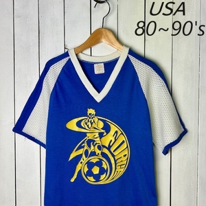 T●46 USA古着 80s～90s USA製 DODGER メッシュ切り替え Tシャツ M 38-40 オールド ヴィンテージ アメリカ古着 シングルステッチ