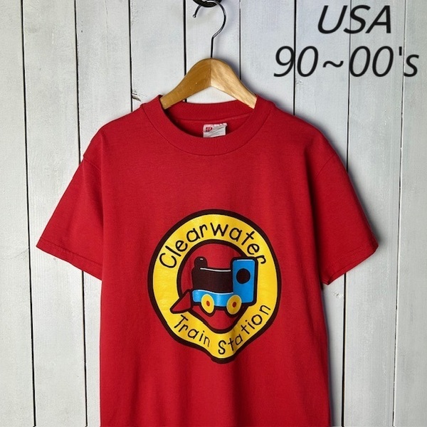 T●66 USA古着 90s~ プリントTシャツ Hanes S 34-36 オールド 赤 ヴィンテージ アメリカ古着