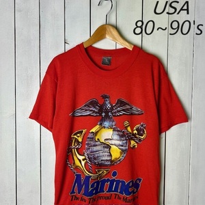 T●70 USA古着 80s～90s US.Marines Tシャツ S程度 オールド 赤 ヴィンテージ アメリカ古着 USMC 米海兵隊 シングルステッチ