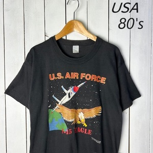 T●73 USA古着 80s 1987年　U.S.AIR FORCE F-15 EAGLE Tシャツ S程度 黒 オールド ヴィンテージ アメリカ古着 USAF 米軍 シングルステッチ