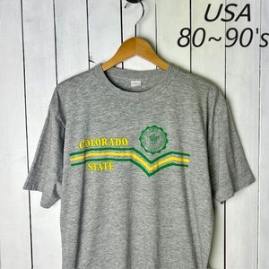 T●83 USA古着 80s～ COLORADO カレッジTシャツ ヘザーグレー L程度 オールド ヴィンテージ アメリカ古着 シングルステッチ