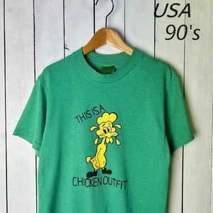 T●92 USA古着 90s ファニープリントTシャツ ONEITA 緑 S オールド ヴィンテージ アメリカ古着 USA製 シングルステッチ
