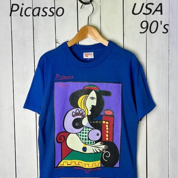 T●136 USA古着 90s 1995s USA製 Pablo Picasso ピカソTシャツ SPADEM1995 SUNBELT youth XL オールド ヴィンテージ シングルステッチ