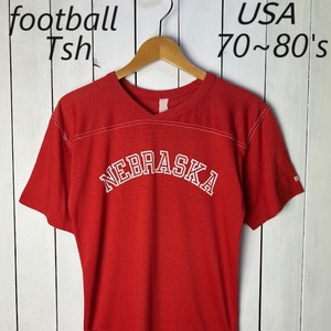 T●146 USA古着 70s～80s フットボールＴシャツ BIKE S～M 赤 オールド ヴィンテージ アメリカ古着　シングルステッチ USA製