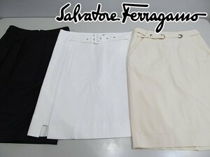 1 jpy Salvatore * Ferragamo skirt 3 point together black white ivory same one person 