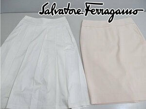 1 jpy Salvatore * Ferragamo skirt 2 point together size 38 white pink series same one person 