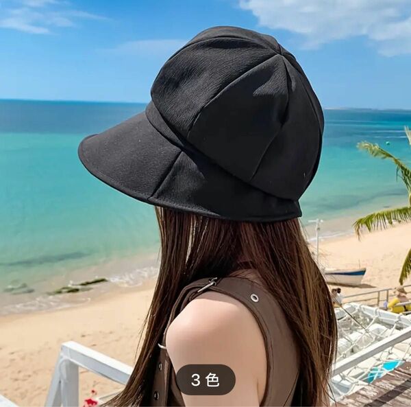 帽子 レディース　ハット ブラック UVカット ブラック　つば広　折り畳み　UVカット帽子　日焼け防止　紫外線対策