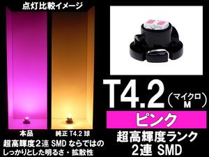■T4.2（マイクロM）超高輝度2連SMD-LED球 ピンク　エアコン/スイッチ/パネル照明