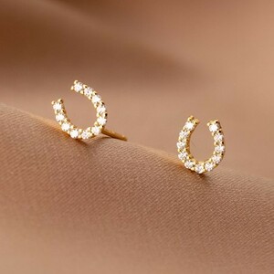  original silver U type earrings CZ diamond silver 925 Gold 14KGP horseshoe .. earrings metal allergy correspondence 