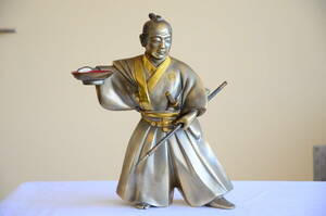 彫塑家 般若純一郎作 銅製 黒田武士 置物 縦39cm 重さ8.4kg