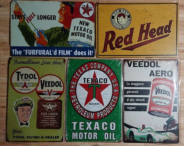 ブリキ看板 5枚☆ モーターオイル　MOTR OIL　オイル缶　TEXACO　RED HEAD　VEEDOL　壁飾り壁飾り :アメリカン雑貨☆