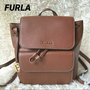 未使用に近い　フルラ　FURLA　リュック　ミニリュック　オールレザー　チャーム　フラップ　革　ブラウン　茶色