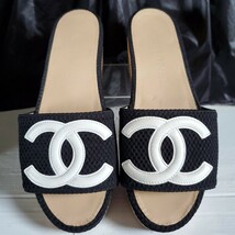 正規品 35 CHANEL シャネル ココマーク ウッドサンダル ブラック ホワイト コルク サボ ミュール_画像3