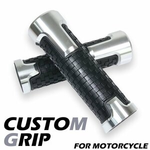 アルミグリップ ソフトタイプ アルマイト 滑り止めラバー ブロックパターン シルバー 22.2mm MT-09 MT-07 MT-25 VMAX YZF-R1M YZF-R7